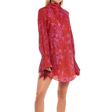 Free People Aries Mini Dress Long Sleeve romantic Combo Red Floral MEDIUM damage