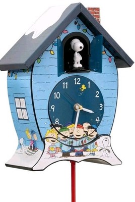 Peanuts Gang Snoopy Linus Lucy ICY Blue 17 X 9 Christmas Cuckoo Clock