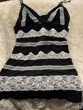Victoria's Secret White Black Nightgown Lace Lingerie Slip Vintage Large New