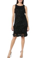 Nina Leonard Women's 3D Floral Embroidered Crochet Dress - Black