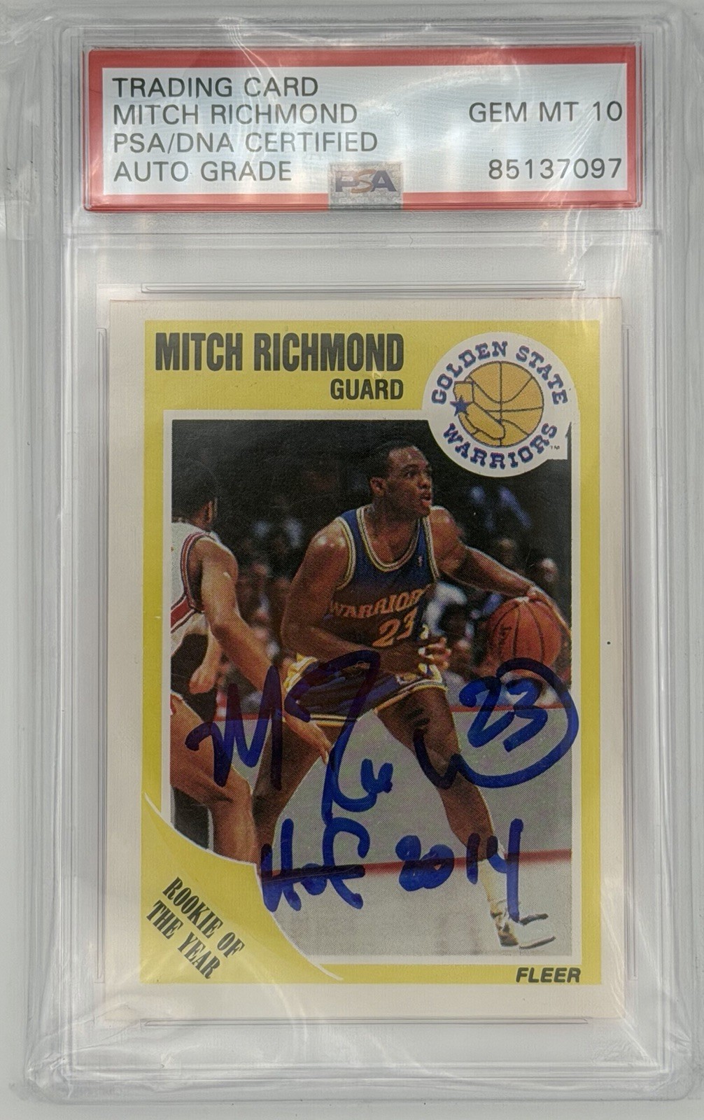 1989 FLEER MITCH RICHMOND GOLDEN STATE WARRIORS SIGNED RC #56 PSA/DNA AUTO 10