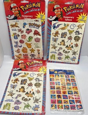 Vintage Pokemon Rose Art & Sticker Time-Temporary Tattoos, Sticker Set sealed.