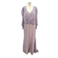 NWT Mac Duggal Beaded Detail Lace Long Sleeve Gown Vintage Lilac Size 18