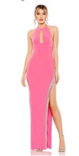 Mac Duggal Pink Halter Gown Rhinestone Slit Pageant Prom Barbiecore 4 NWT