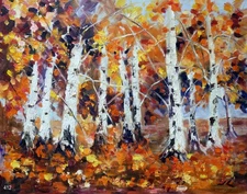 "Autumn Aspens" #412 - Original Expressive Oil Painting by Julia Lu  16"x20"