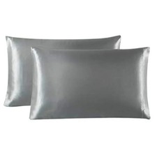 Satin Pillowcases Love Sleep 2-Pack Silver Gray Standard Queen 20 x 30 New