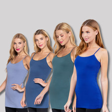 Small ~ Pack of 3 Long Cami with Shelf Bra Cotton Tank Top Adjustable Straps