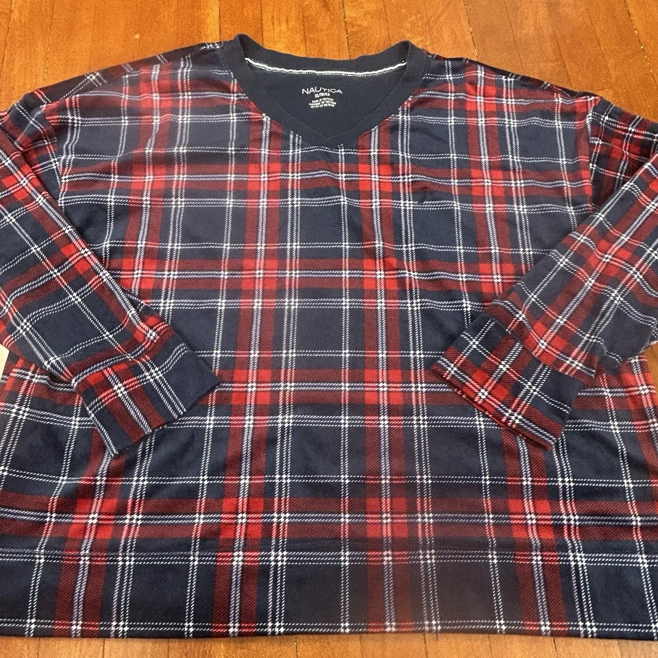 Juego de pijama Nautica XL para mujer de 2 piezas azul a cuadros polar poli manga larga cuello en V Foto 2 de 4