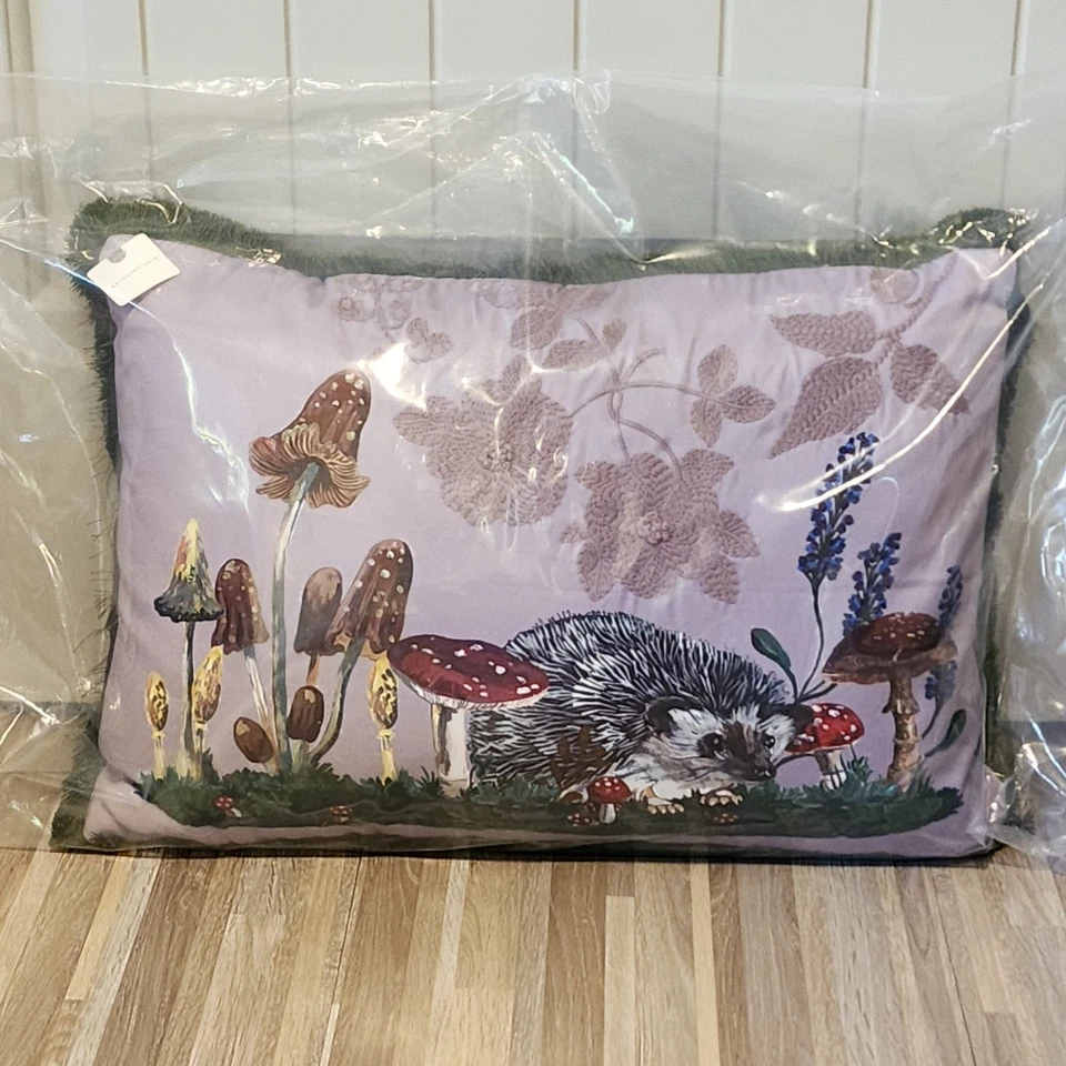 Anthropologie Nathalie Lete Embroidered Pillow Hedgehog Mushroom Pink 14×20 NWT - Image 4 of 4