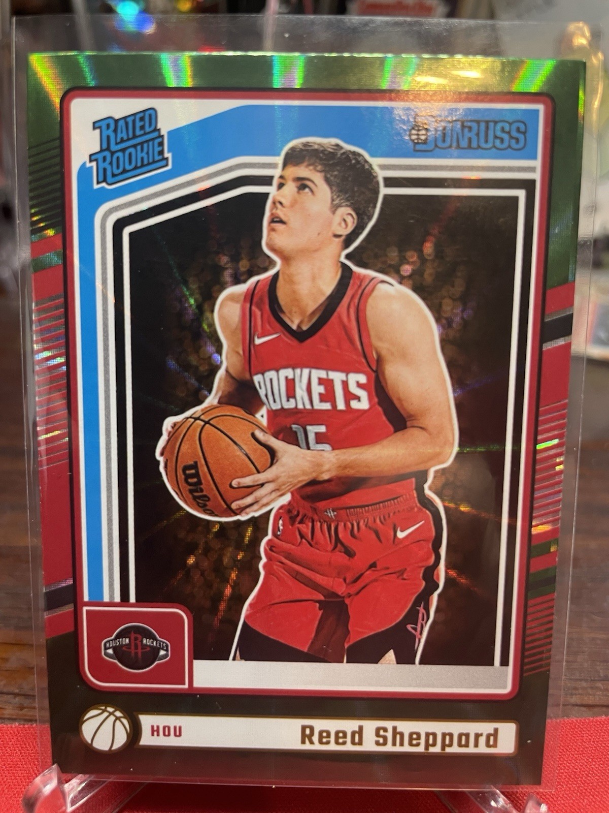 2024-25 Donruss Reed Sheppard Holo Green Laser Rated Rookie #202 Rockets