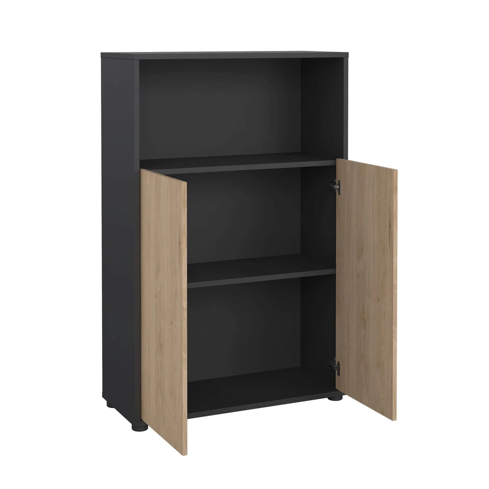Librería Tvilum Sign ajustable de 3 estantes para oficina en casa con puertas en negro y roble Foto 4 de 4