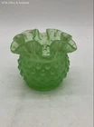 Fenton Hobnail Green Milk Glass Ruffled Vase Vintage 4 Inch