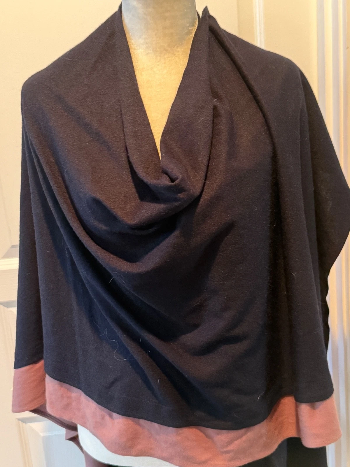 Marcia Lyons Vintage Wool Blend Black/Brown Poncho Wrap Quiet Luxury OS