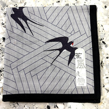 MAN GRAY HANKY NATIVE JAPANESE BLACK BIRD VTG COTTON POCKET ART SQUARE20   JP171