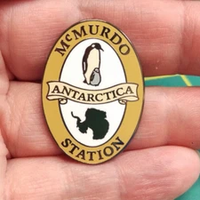 NEW McMurdo Station Antarctica Pin penguins & map Oval lapel hat jacket pin 1.25
