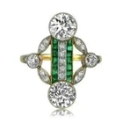 Art Deco Style Lab Created Diamond Emerald Wedding 14K Yellow Gold Finish Ring