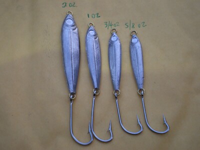 20 PCS ANCHOVY FISH JIG LURE 2,1,3/4,5/8 OZ. WITH S.S. HOOK #2/0 UNPAINTED 5ea.