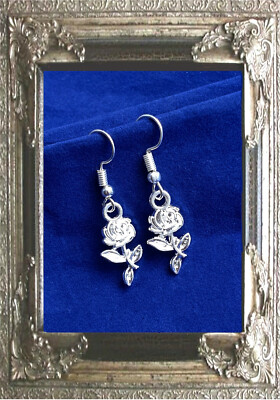 TREND OHRRINGE HÄNGER mit ROSE BLUME LIEBE mit 925er SILBER Ohrhaken