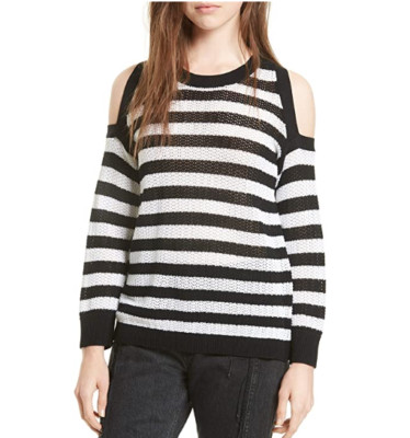 Rag & Bone Cold Shoulder Cotton Sweater, Black/White, Women's XS