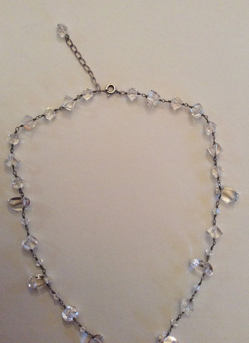 1930's vintagebeadsネックレス Vintage Clear Crystal Bead Necklace Sterling Silver Clasp