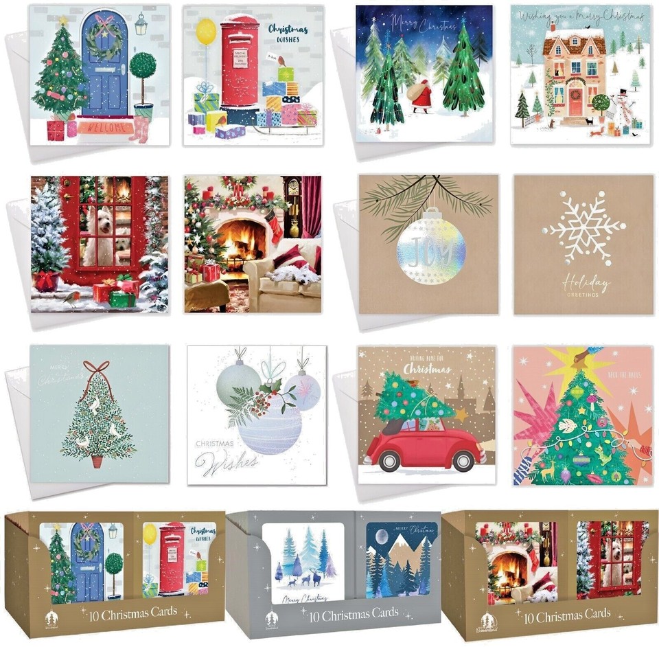 Pack Of 10 Luxury Traditional Santa Square Xmas Christmas Cards ...
