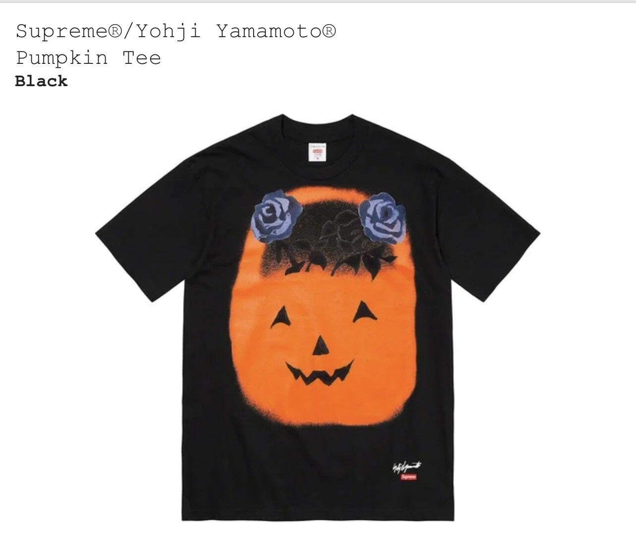 T shirt citrouille noir Supreme x Yohji Yamamoto XL