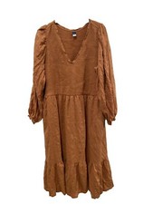 Old Navy Long-Sleeve Fit & Flare Smocked Clip-Dot Midi Dress Warm Hickory Sz 2X
