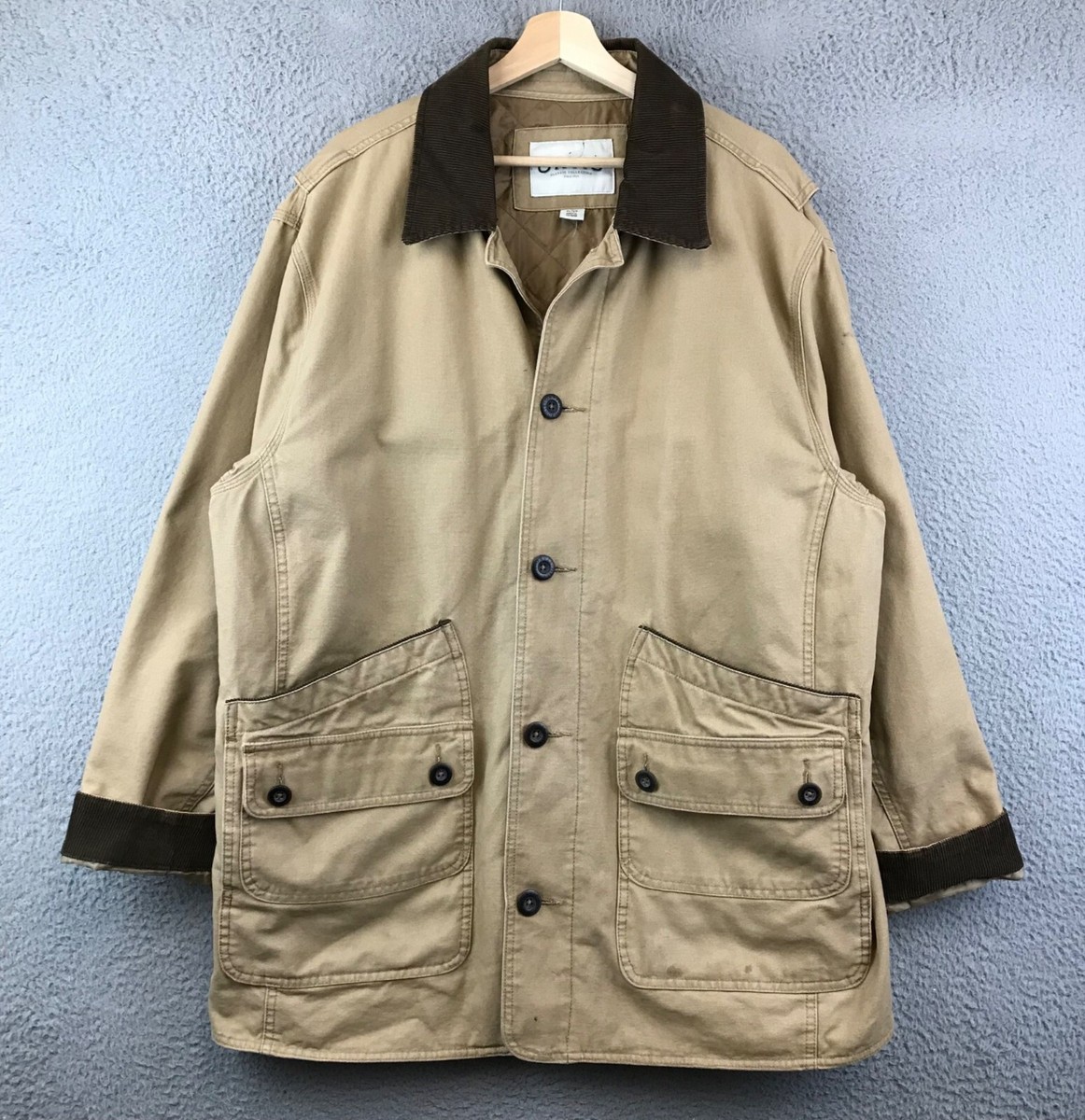 Orvis Barn Coat Jacket Tan Corduroy Collar Quilted Lining Mens XL
