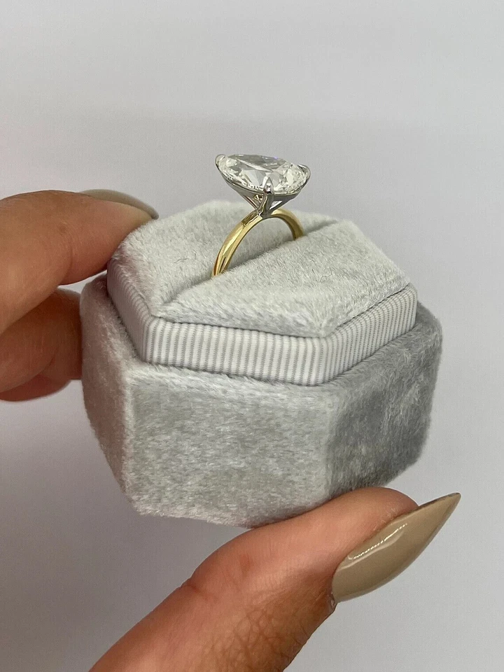 Anillo solitario de diamantes cultivados en laboratorio/CVD EF-VS talla pera de 3 quilates oro de dos tonos de 14 k Foto 3 de 4