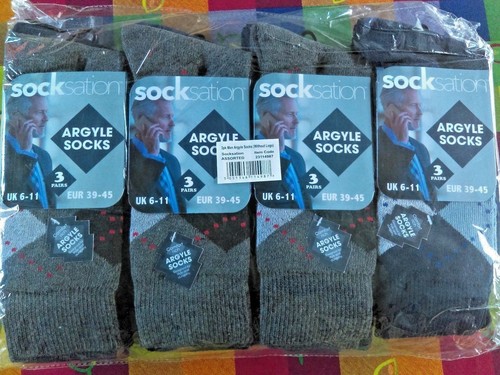 NUOVO SOCK SATION UOMO S ARGYLE CALZINI MULTICOLORE LOTTO UK TAGLIA 6-11 CONFEZIONE DA 12 - Foto 2 di 6