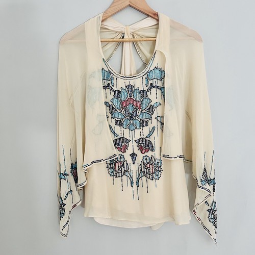 Diane von Furstenberg Silk Shirt Size 2 AU 6 Sequinned Sheer - Picture 11 of 12