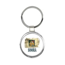 Sonora Mexico : Gift Round Keychain Distressed Flag Vintage Mexican Expat