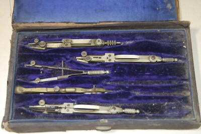5 antike Zeichenkompasse in beschädigter Box wohl 1800er Jahre zum Restaurieren