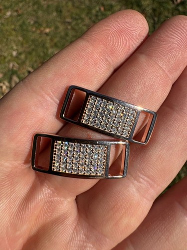 Iced Solid 14k Rose Gold Over 925 Silver Moissanite Lace Locks For Sneakers AF1 - Picture 20 of 24