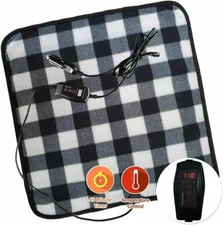 Universal 12-V Car Heated Travel Blanket Black Buffalo Plaid Fleece Warming Pad