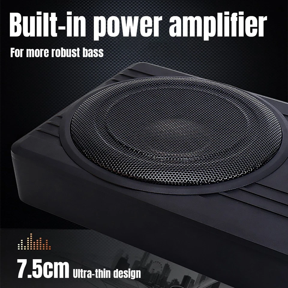 8'' Auto Untersitz-Aktiv-Subwoofer Kompakt Verstärker mit Kabelset Bassbox flach - Bild 3 von 4