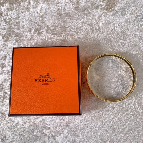 Vintage Hermes Paris Enamel Bangle Bracelet Lion Safari Gold Rim Size 65 w/Case - Picture 3 of 14