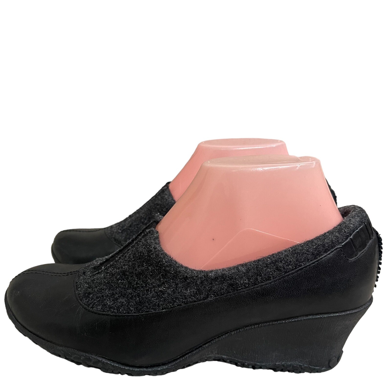 Merrell scarpe zeppa donna tacco slip on grigio nero pelle lana misura 7 5