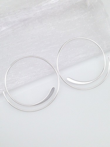 925 Sterling Silver Swirl Spiral Threader Hoop Earrings Thin Wire 30mm(1.18") - Picture 7 of 11