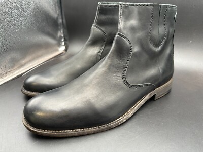 Bacco Bucci 13 M Black Vintage Leather Zip Boots  Shoes MEN'S