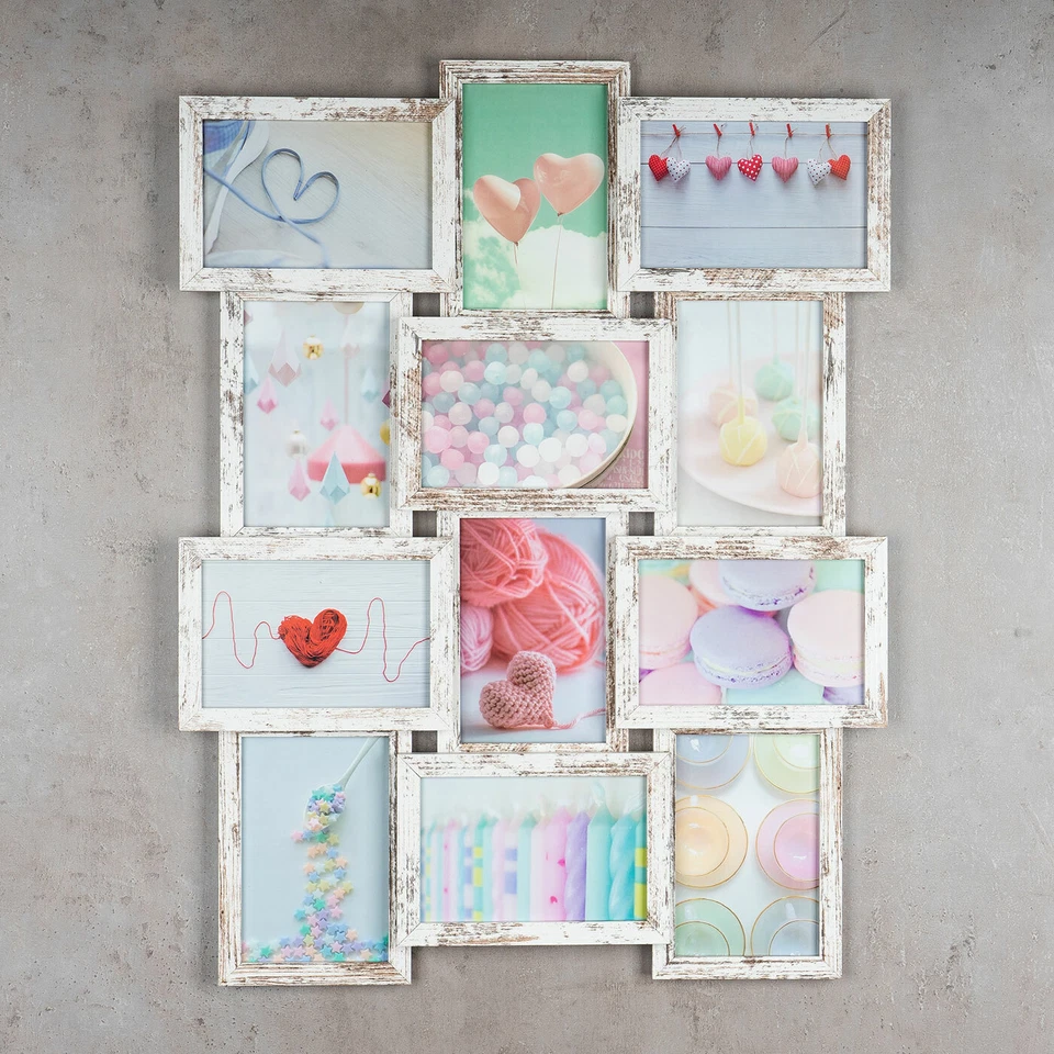 levandeo Bilderrahmen Collage 12 Fotos 10x15 und 13x18 Shabby Chic MDF Holz Glas - Bild 2 von 4