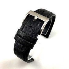 Black Leather Watch Strap Quick Release Band With Silver Steel Buckle 1511