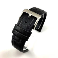Black Leather Watch Strap Quick Release Band With Silver Steel Buckle #1511