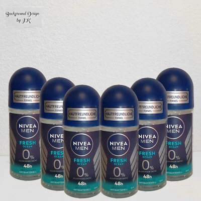 6x 50ml Nivea Men Fresh Ocean 48h Roll On OHNE ALUMINIUM Meeresduft Deodorant