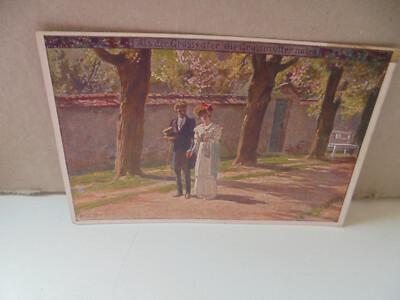 Artificial postcard ''as the grandfather etc. Pair, bench, trees, door, wall not used