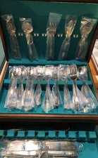 Stanley Roberts Insilco ROSE Stainless Flatware Service For 8 New Old Stock Box