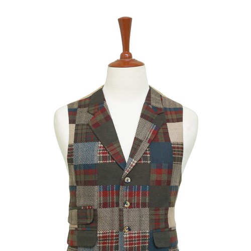 Mens Vest 44R Patchwork Wool Plaid Waistcoat Western Casual Preppy Wedding Party - Picture 4 of 9