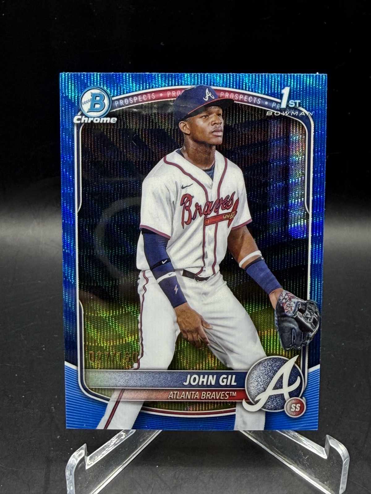 2025 Bowman Chrome - Prospects John Gil #BCP-172 Blue Wave Refractor /150 (RC)