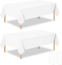 2 Pack White Plastic Table Cloth Disposable Rectangle Tablecloth 54 x 108 Inch,
