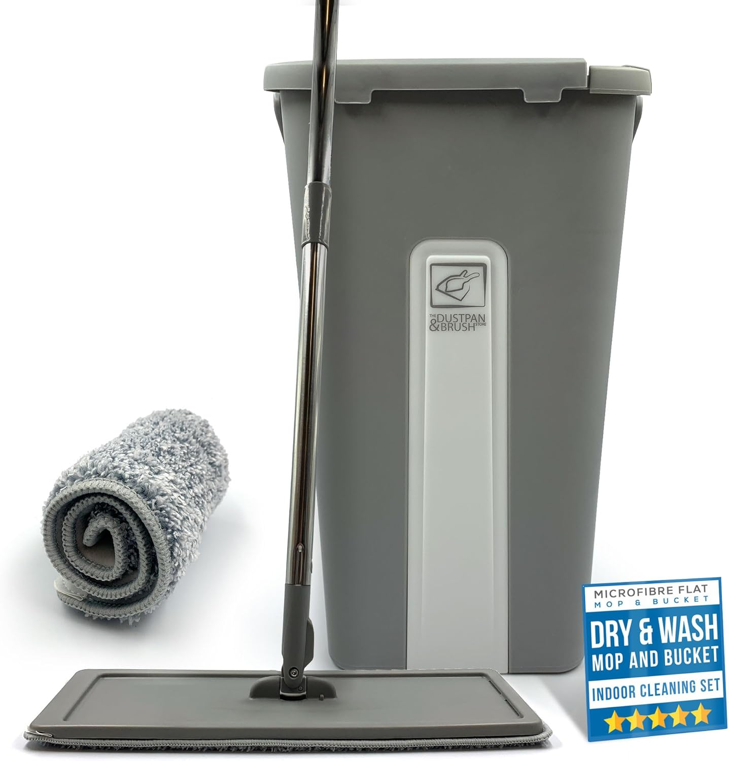 Flat Mop and Bucket Set with 360° Swivel Head, 2 Microfibre Mop Heads, Built in